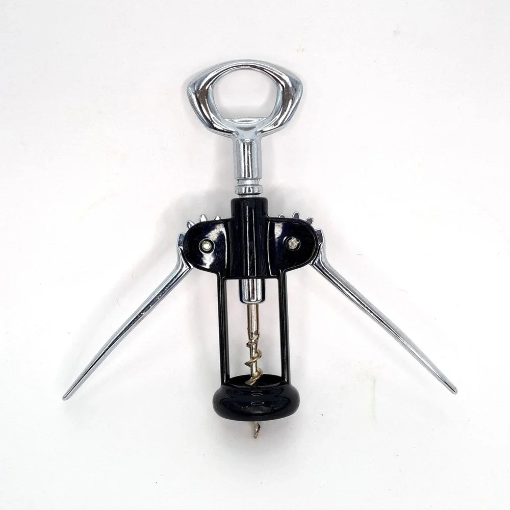 Winged‎ Corkscrew Wine Opener Vintage Black Chrome Barware Tool Retro